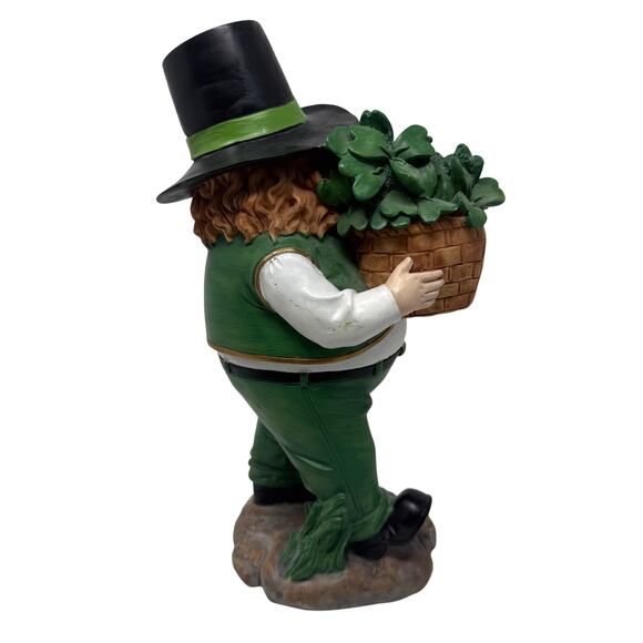 St. Patrick’s Day Leprechaun Statue w/ Shamrocks Garden Lawn Decor 12” - Picture 7 of 8